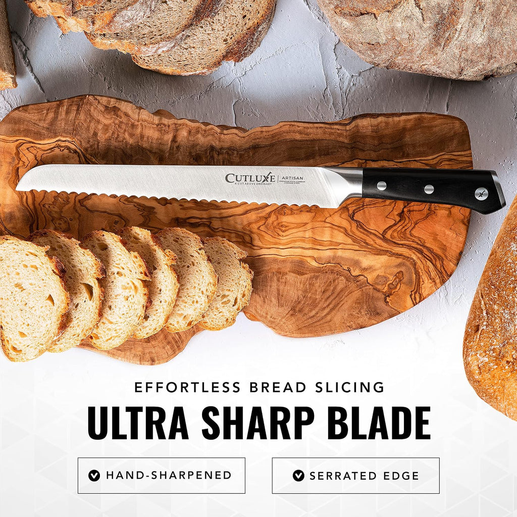 Cutluxe Bread Knife – 10" Serrated Knife For Homemade, Sourdough Bread – Forged High Carbon German Steel – Full Tang & Razor Sharp – Ergonomic Handle Design – Artisan Series
