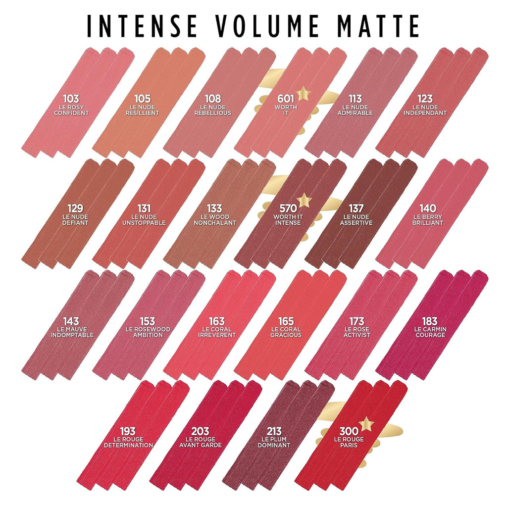 L'Oreal Paris Colour Riche Intense Volume Matte Lipstick, Lip Makeup Infused With Hyaluronic Acid For Up To 16Hr Wear, Worth It, 0.06 Oz