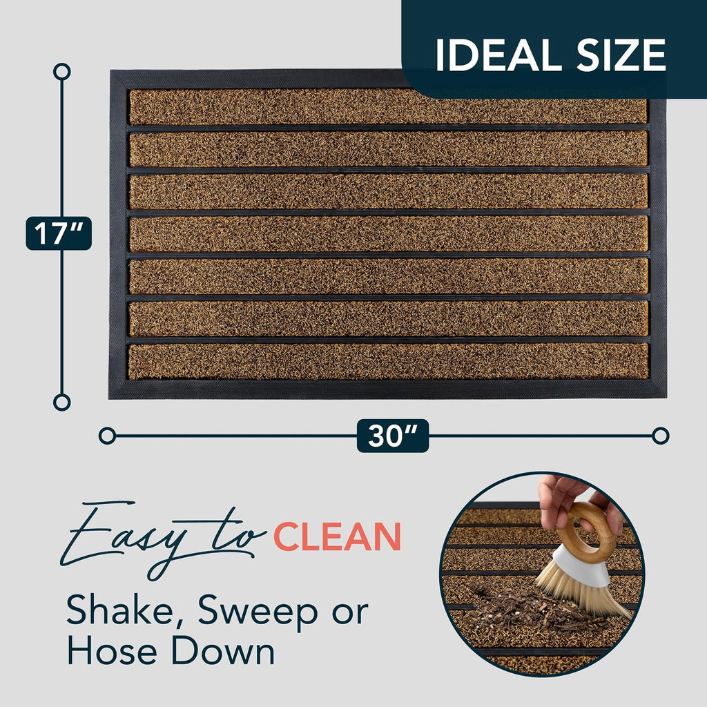 Ubdyo Extra Durable Door Mat - Dirt Trapping Outdoor Welcome Mats - Non-Slip Outdoor Indoor Entrance - Low Profile Front Doormat (30" X 17", Bright Brown)