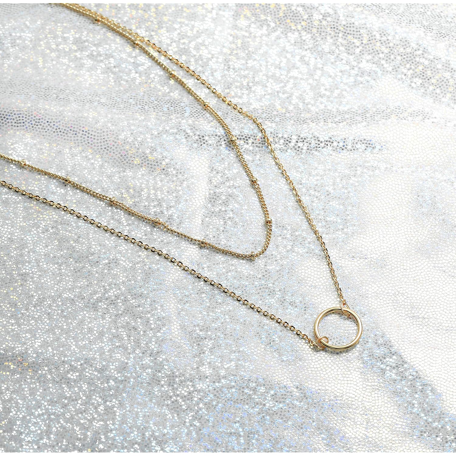 MEVECCO Layered Heart Necklace Pendant Handmade 18k Gold Plated Dainty Gold Choker Arrow Bar Layering Long Necklace for Women