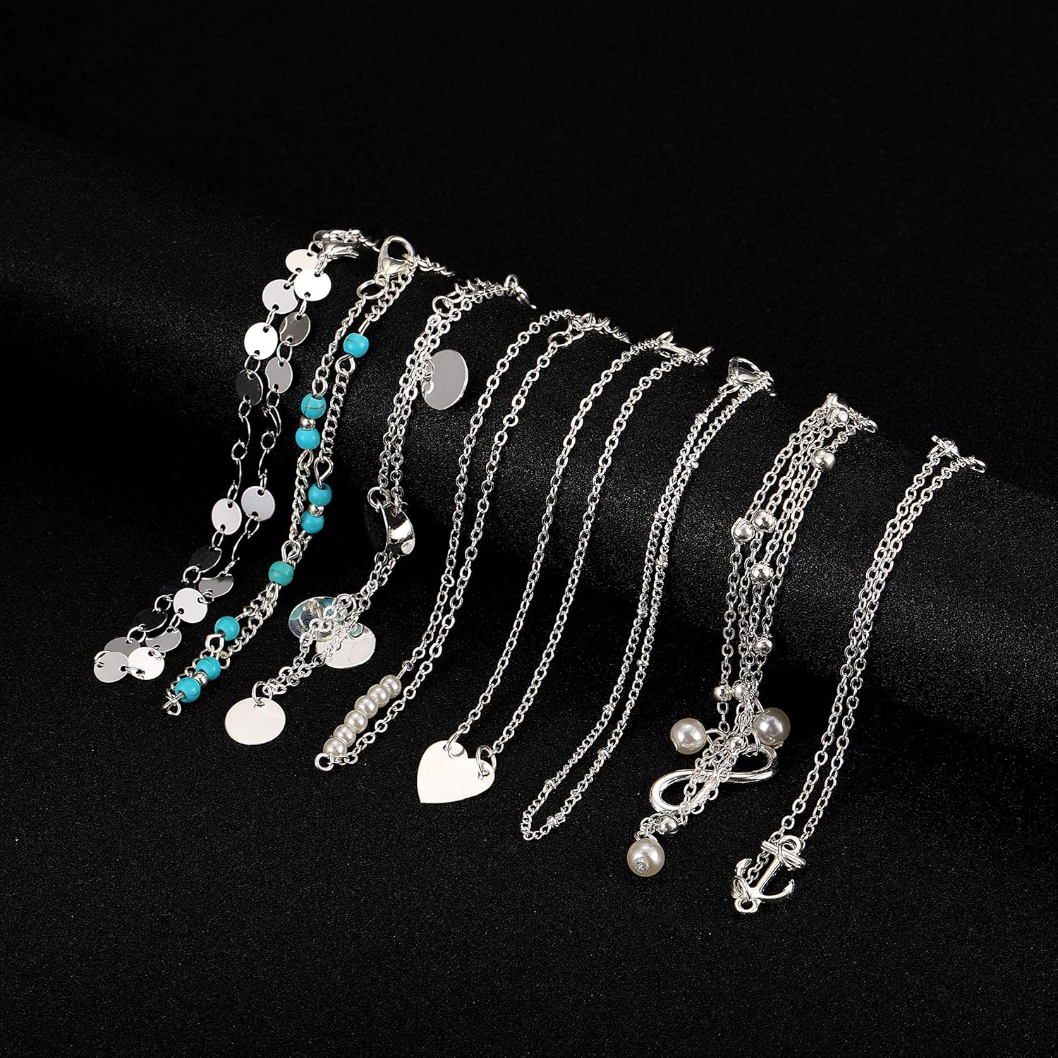 Softones 16Pcs Ankle Bracelets for Women Gold Silver Two Style Chain Beach Anklet Bracelet Jewelry Anklet Set,Adjustable Size