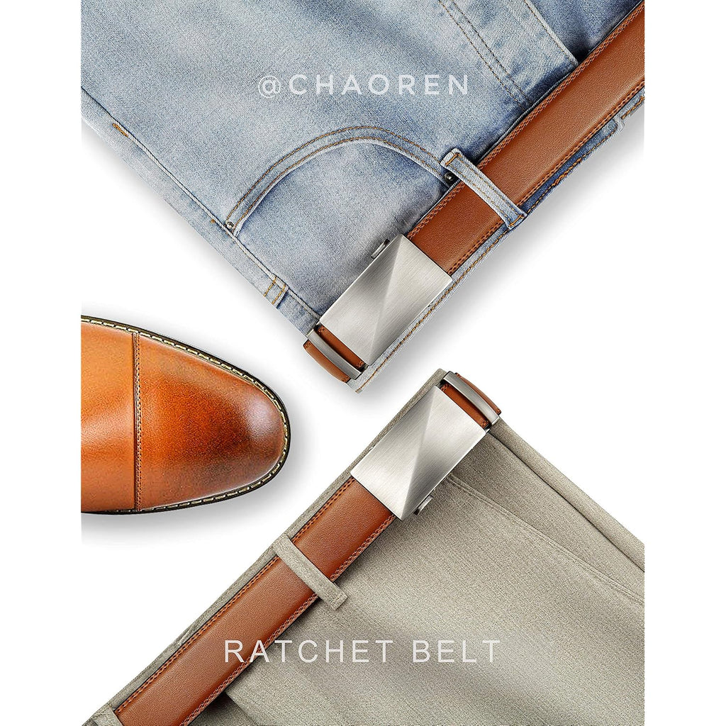 Chaoren Mens Belt Leather Ratchet Belt - Customizable Fit, Effortless Style (35Mm)