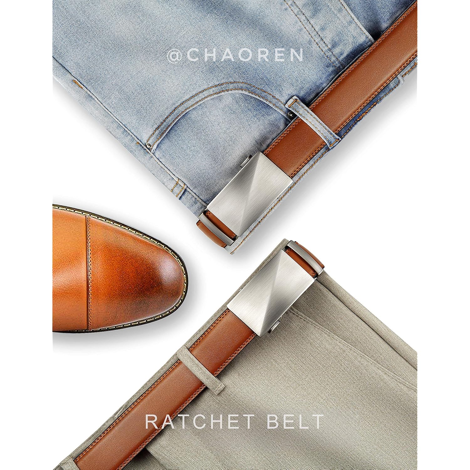 Chaoren Mens Belt Leather Ratchet Belt - Customizable Fit, Effortless Style (35Mm)