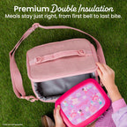 Bentgo Prints Kids Lunch Bag - Double-Insulated, Reusable, For Kids 3+, Adjustable Strap; Holds Kids Lunch Box/Water Bottle; Easy-Clean, Water-Resistant, Pockets (Glitter - Petal Pink)