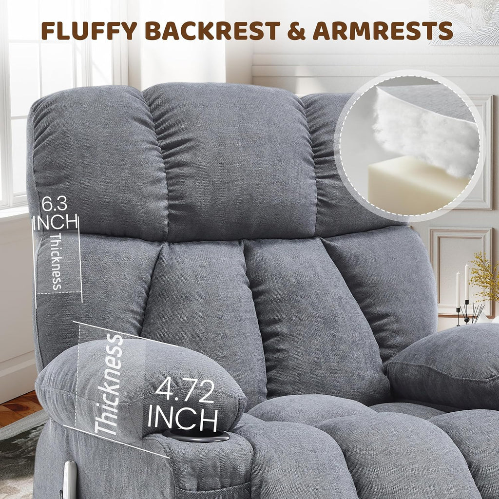 Massage Rocking Recliner Chair, Ergonomic Recliners Sofa With Vibration Massage & Heat, Rocking Chair Nursery Chair For Living Room Lounge With 4 Pockets, 2 Cup Holders, Usb Charge Port, Grey