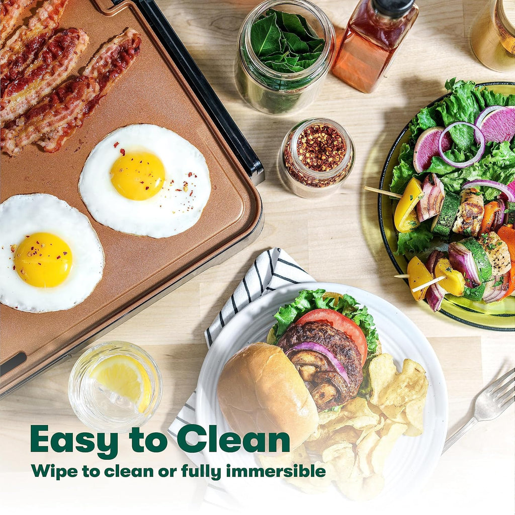 bella XL Electric Ceramic Titanium Griddle, Make 15 Eggs At Once, Healthy-Eco Non-stick Coating, Hassle-Free Clean Up, Large Submersible Cooking Surface, 12" x 22", Copper/Black