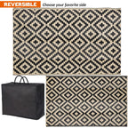 Waterproof Outdoor Rug 5X8 Ft, Plastic Reversible Rug, Modern Area Rug, Large Floor Mat For Outdoors, Rv, Patio, Backyard, Deck, Picnic, Beach, Camping, Black & Beige