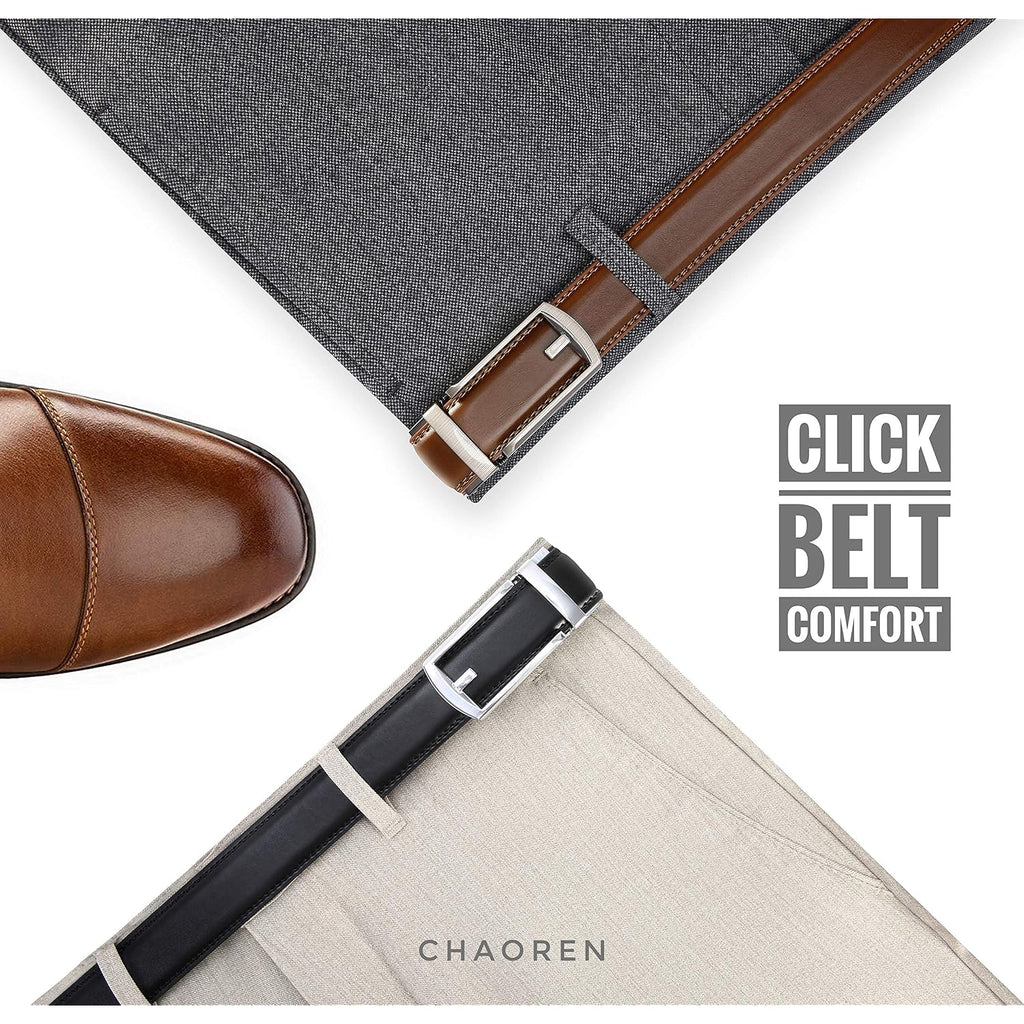 Chaoren Click Belt For Men 2 Pack - Mens Dress Belt 1 1/4" In Packing Box - Design Belt Meet Almost Any Outfit And Occasion