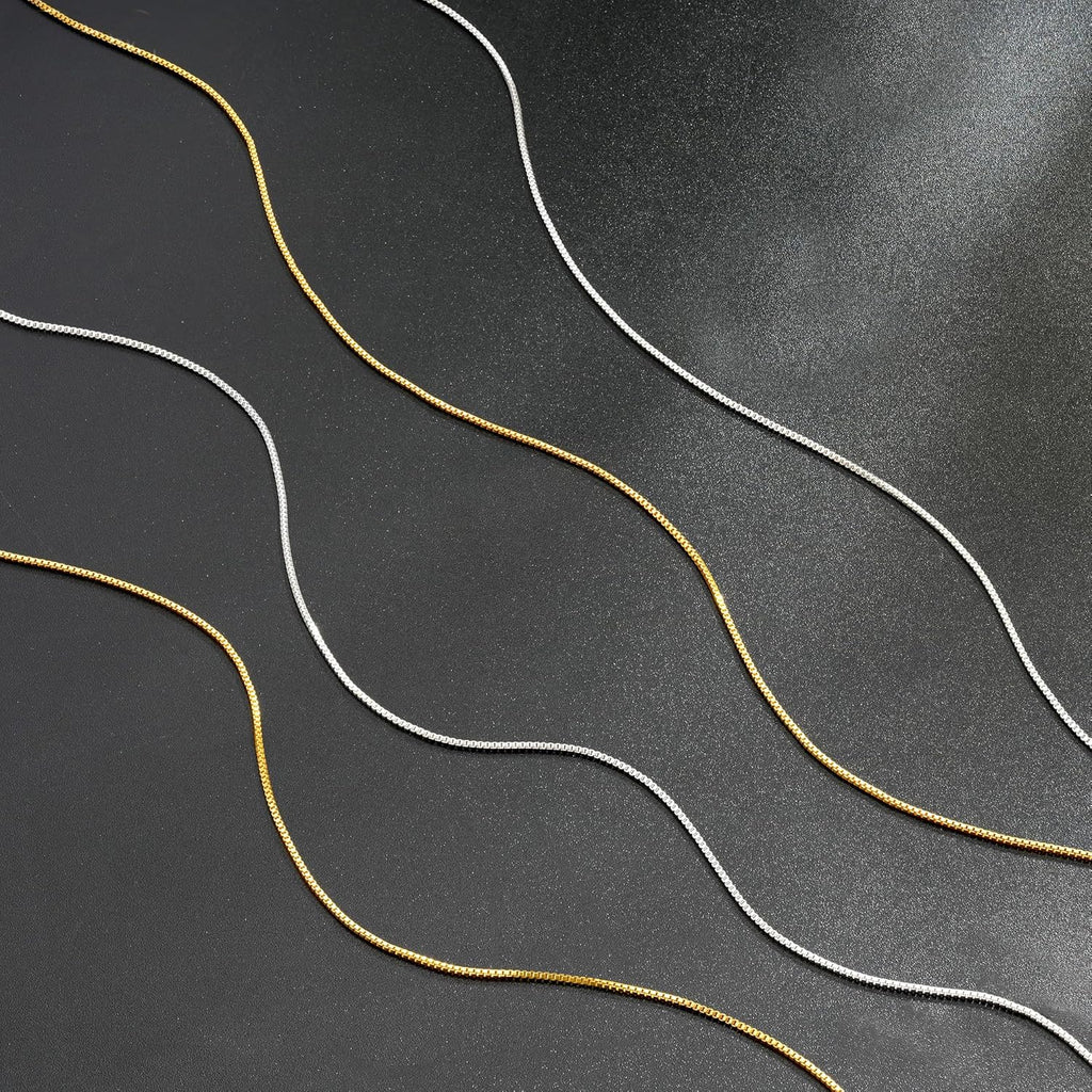 S925 Sterling Silver Box Chain Necklace for Women - 0.8mm Sterling Silver Box Chain Necklace Thick Sturdy Colourfast Chain Necklaces Jewelery for Women 16/18/20/22/24 Inch