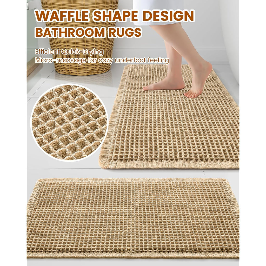 Smiry Waffle Bath Mat 30x20, Extra Soft Absorbent Bathroom Rugs, Non Slip Machine Washable Quick Dry Bath Rugs for Bathroom Floor, Tub, Shower, Home Decor Accessories, Brown