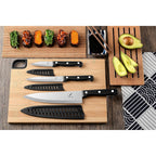 COKUMA Kitchen Knife, 3-Pcs Knife Set With Sheath, 8 Inch Chef Knife, 4.5 Inch Utility Knife, 4 Inch Paring Chef Knife, Stainless Steel, Black