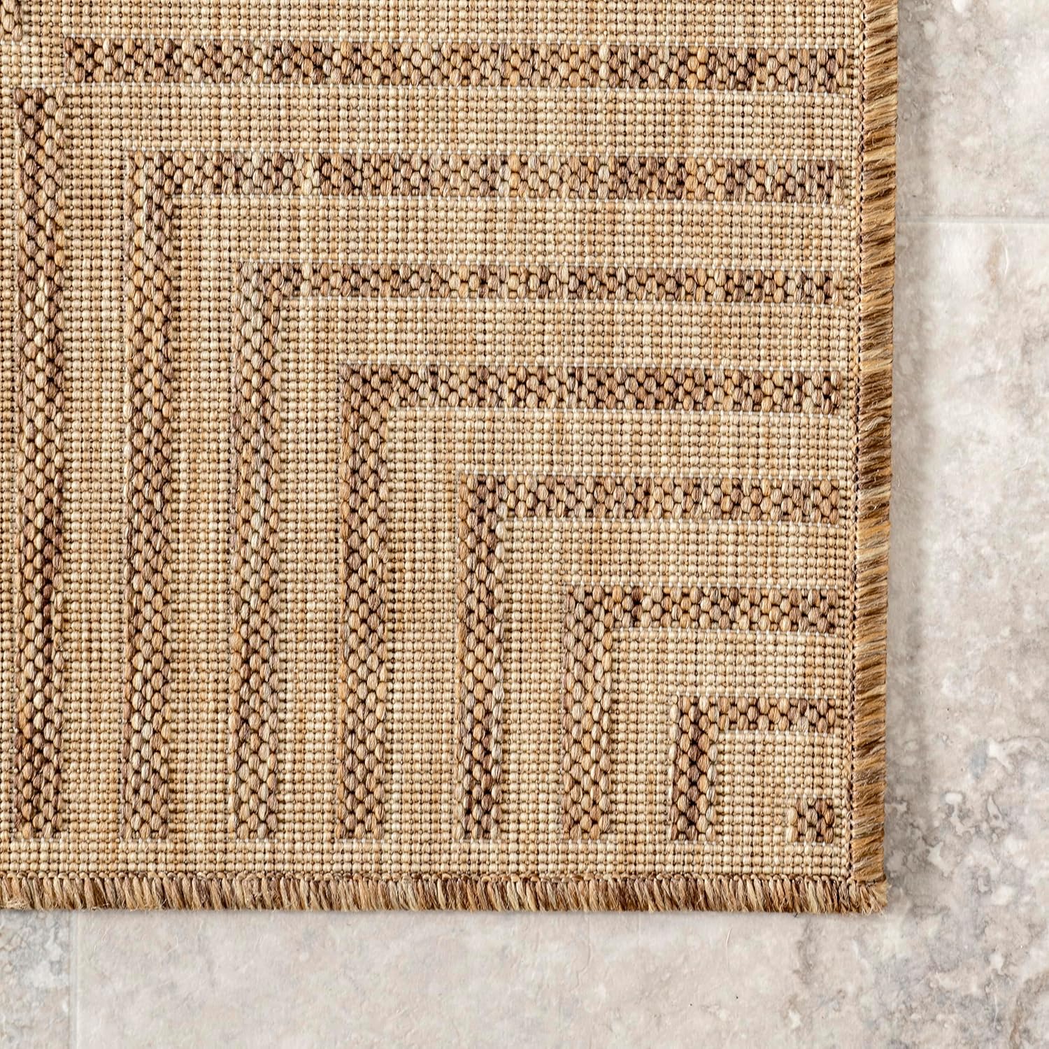 Nuloom Asha Light Brown/Ivory, 8' x 10', Casual, Striped Border, Soft and Cozy, High Traffic, Stain Resistant, Easy Clean, Durable Area Rug for Indoor/Outdoor Patio, Deck, Porch, Garden, Courtyard