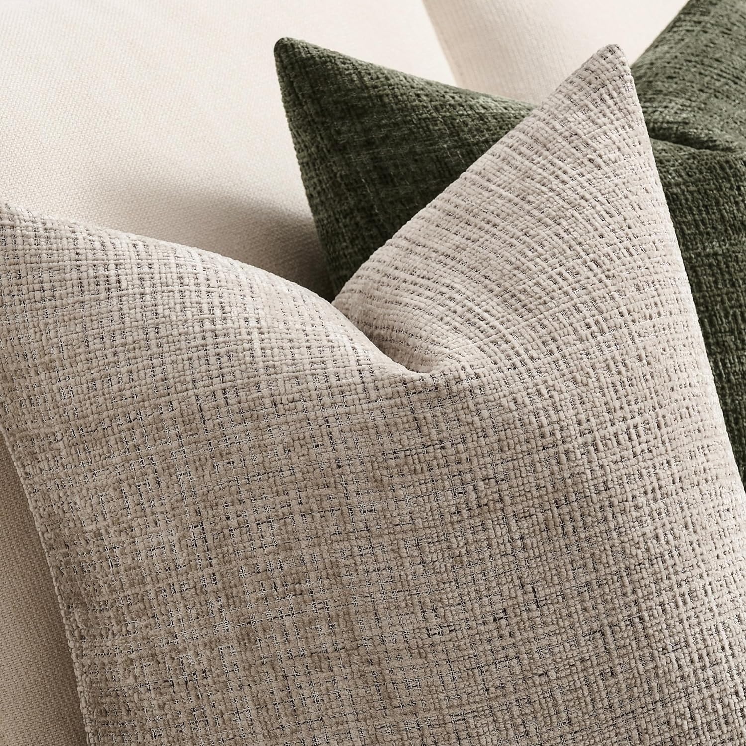Fine-Textured Throw Pillow Covers Set Of 2, 22X22 Inch Latte | Thick Soft Chenille, Decorative Accent Cushion Covers, Modern Farmhouse Pillow Cases For Couch Sofa Bed Living Room Bedroom
