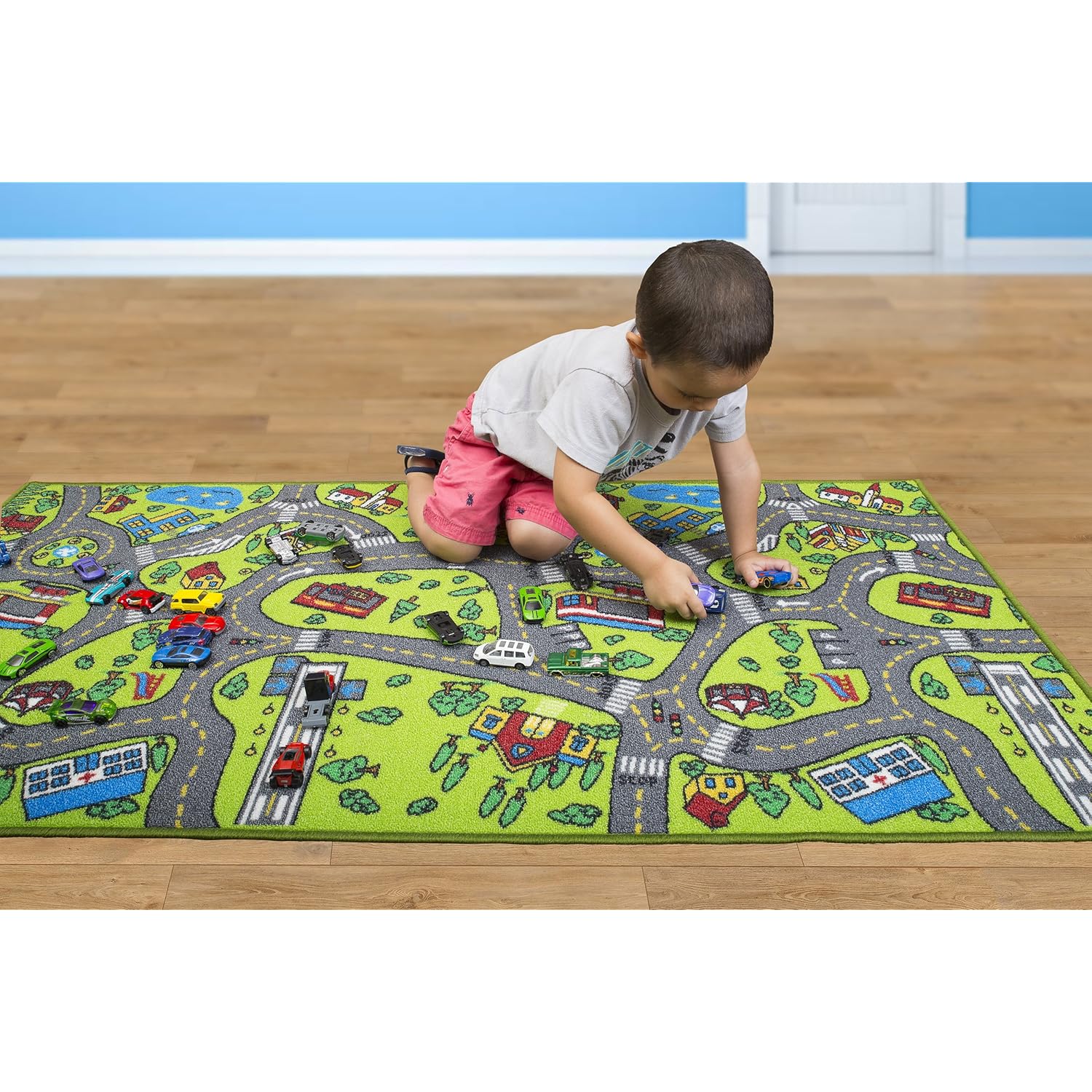 Kids Carpet Playmat Rug City Life Great for Playing with Cars and Toys - Play Learn and Have Fun Safely - Kids Baby Children Educational Road Traffic Play Mat for Bedroom Play Room Game Safe Area