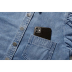 Women'S Casual Washed Distressed Puff Sleeve Denim Button Down Shirt Jean Jacket Coat