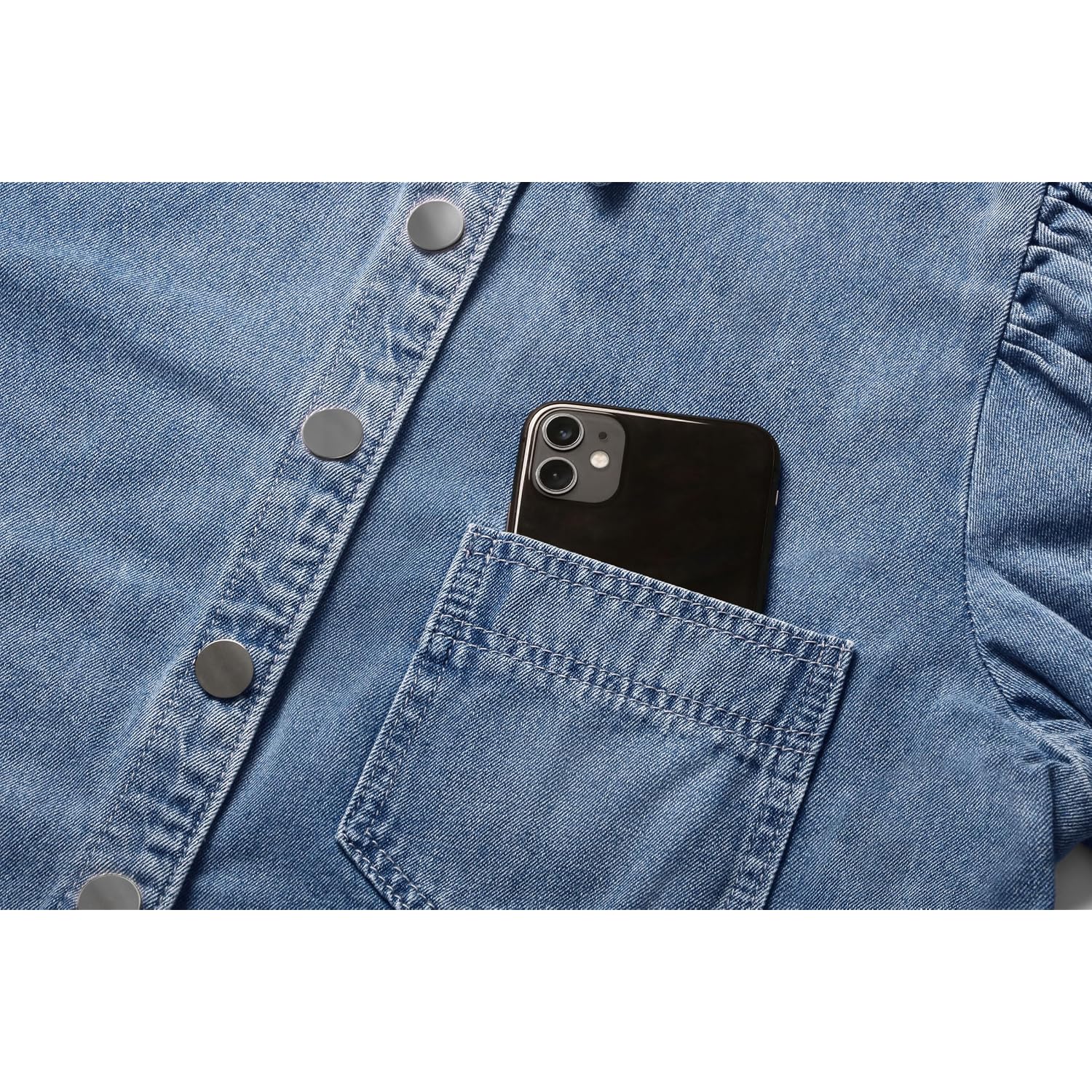 Women'S Casual Washed Distressed Puff Sleeve Denim Button Down Shirt Jean Jacket Coat