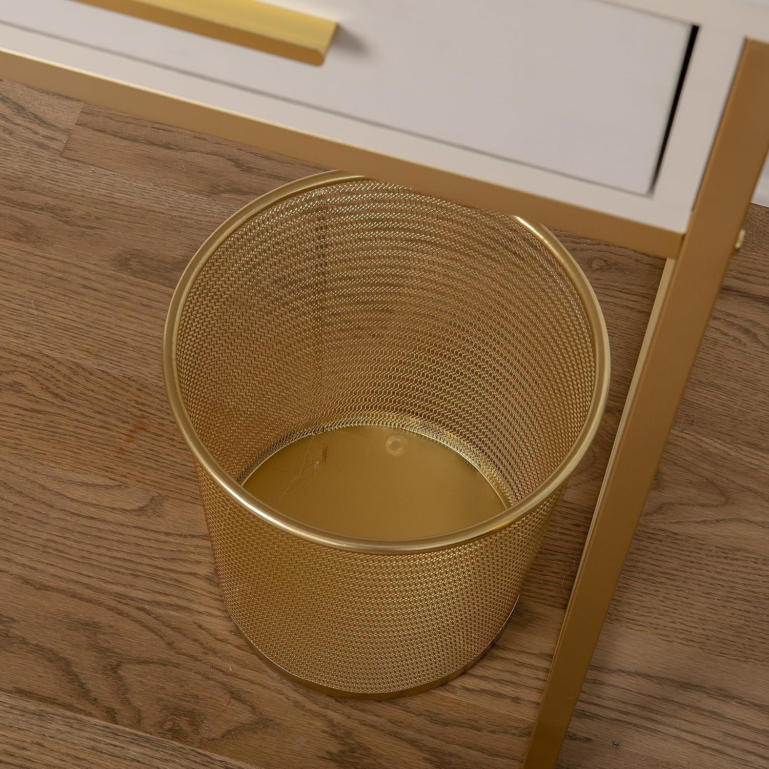 Martha Stewart Ryder Gold Mesh Metal Trash Can, 4.5 Gallon, Wastebasket For Office
