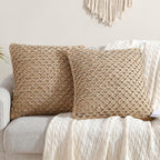 Boho Living Jada Decorative Throw, Includes Accent Insert, Premium Woven Design, Living Room Décor, (2) 20" X 20" Pillow Covers, Beige 2 Count
