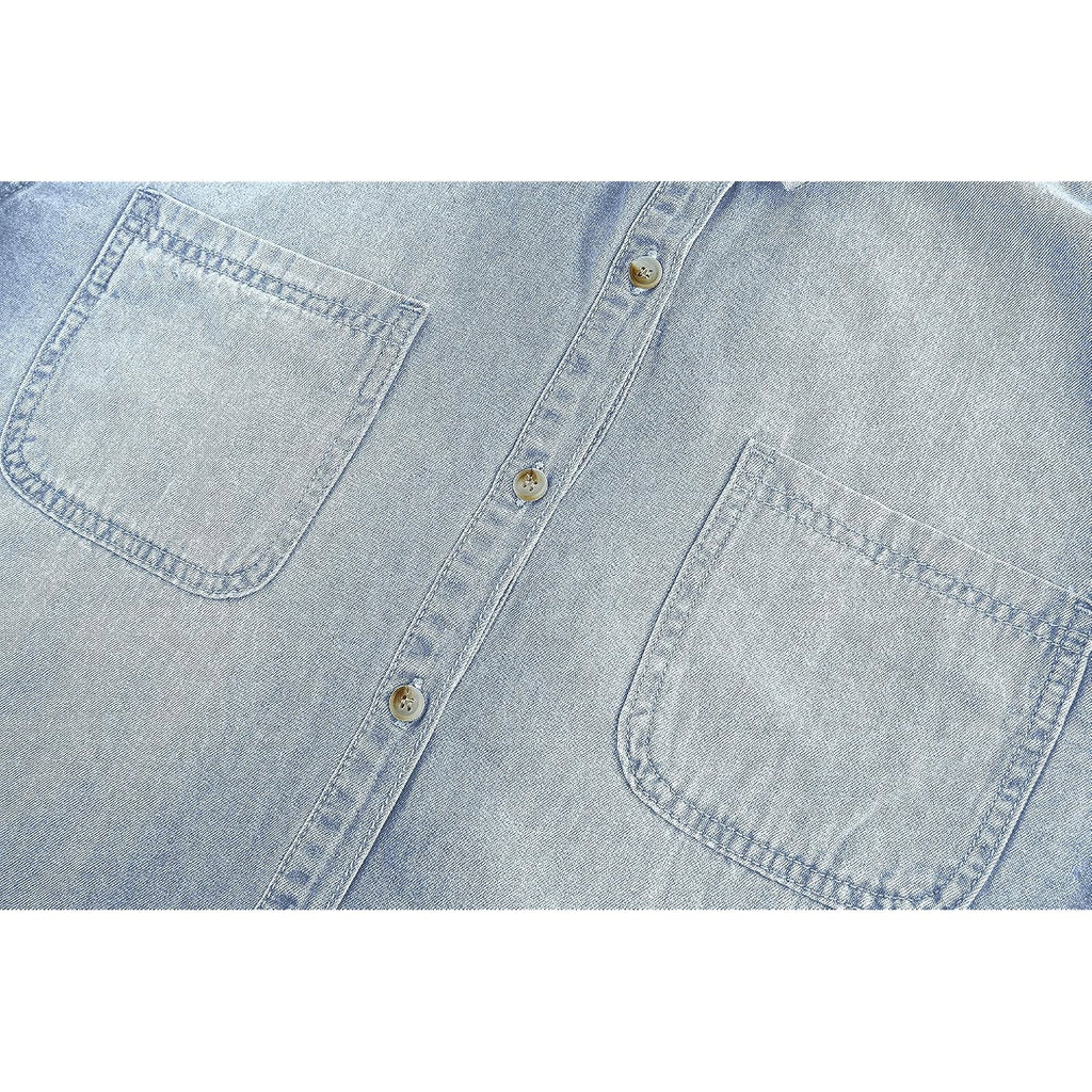 Womens Button Down Denim Shirt Chambray Casual Long Sleeve Collared Boyfriend Jean Jacket Shacket With Pockets