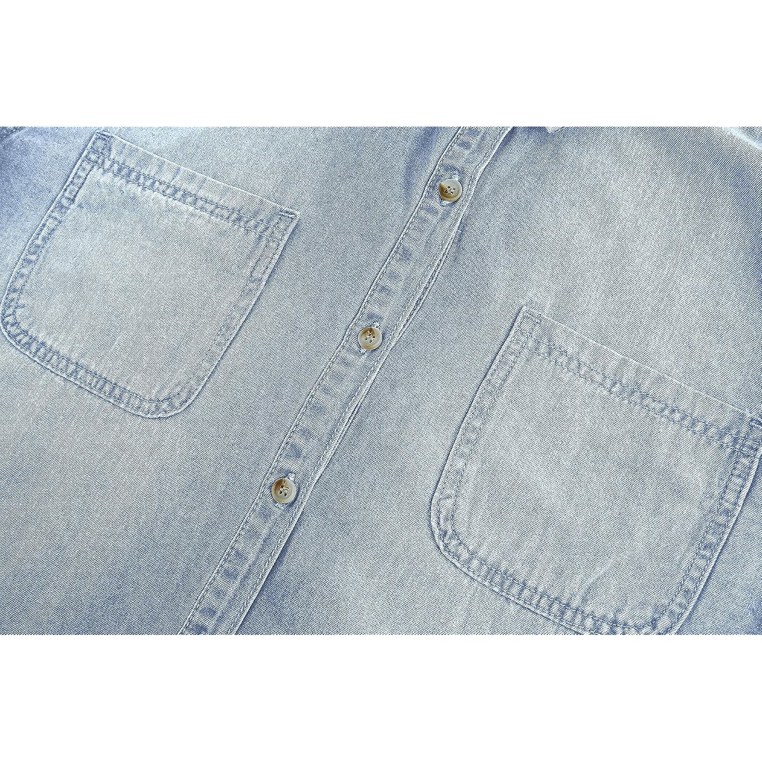 Womens Button Down Denim Shirt Chambray Casual Long Sleeve Collared Boyfriend Jean Jacket Shacket With Pockets