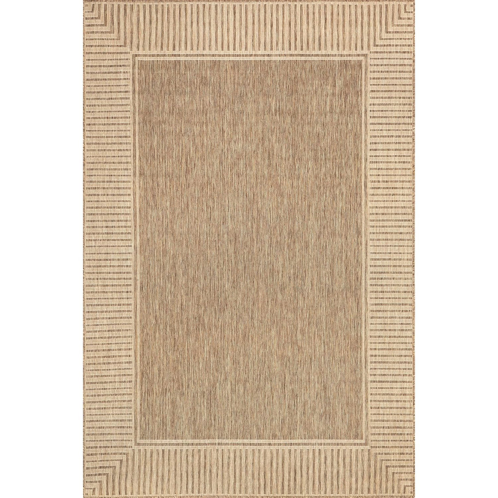 Nuloom Asha Light Brown/Ivory, 8' x 10', Casual, Striped Border, Soft and Cozy, High Traffic, Stain Resistant, Easy Clean, Durable Area Rug for Indoor/Outdoor Patio, Deck, Porch, Garden, Courtyard