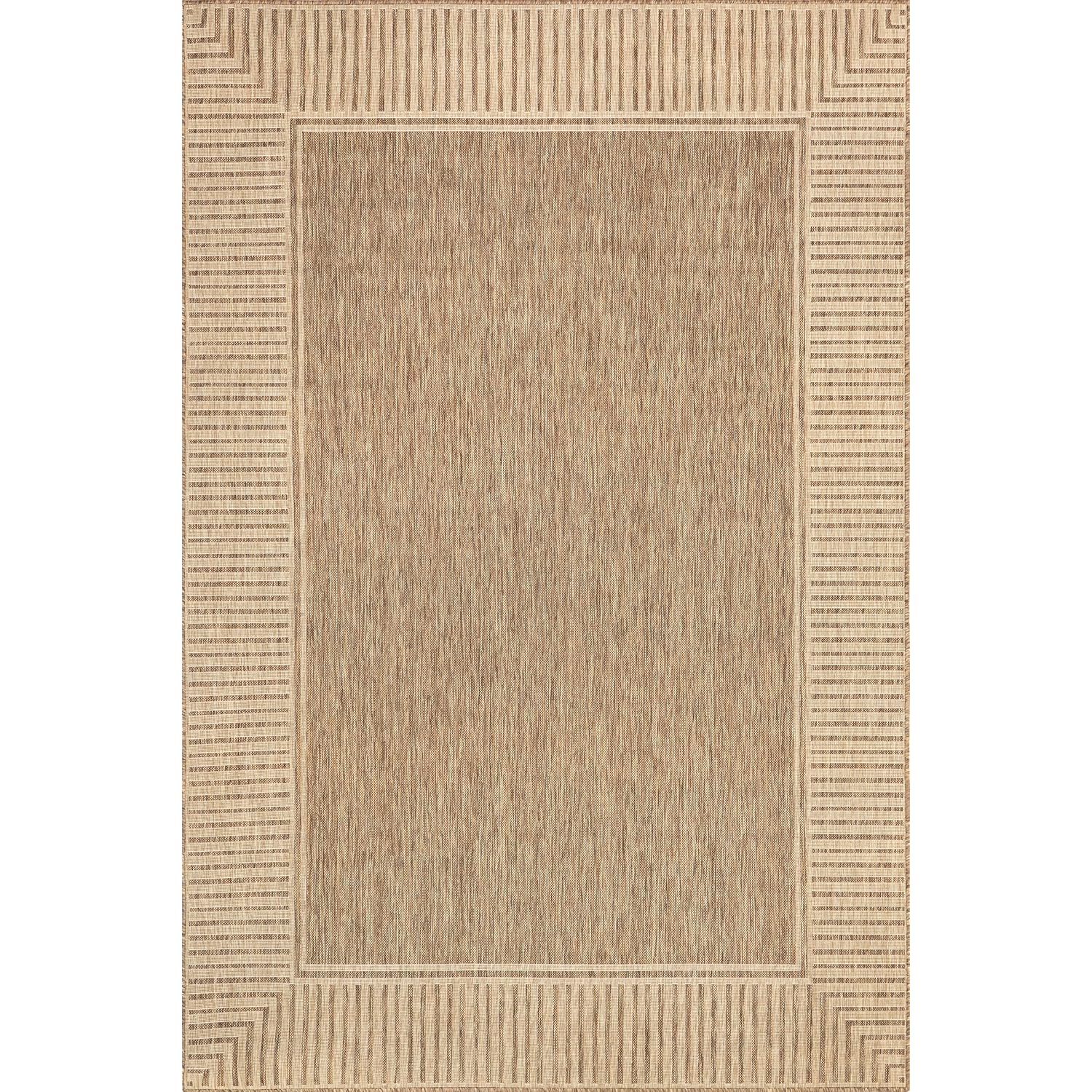 Nuloom Asha Light Brown/Ivory, 8' x 10', Casual, Striped Border, Soft and Cozy, High Traffic, Stain Resistant, Easy Clean, Durable Area Rug for Indoor/Outdoor Patio, Deck, Porch, Garden, Courtyard