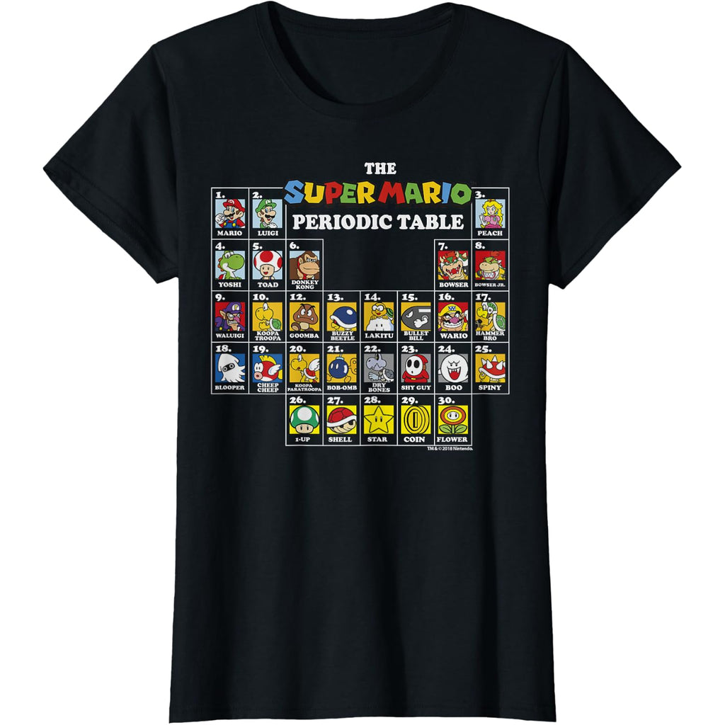 Super Mario Periodic Table Of Characters Graphic T-Shirt Black