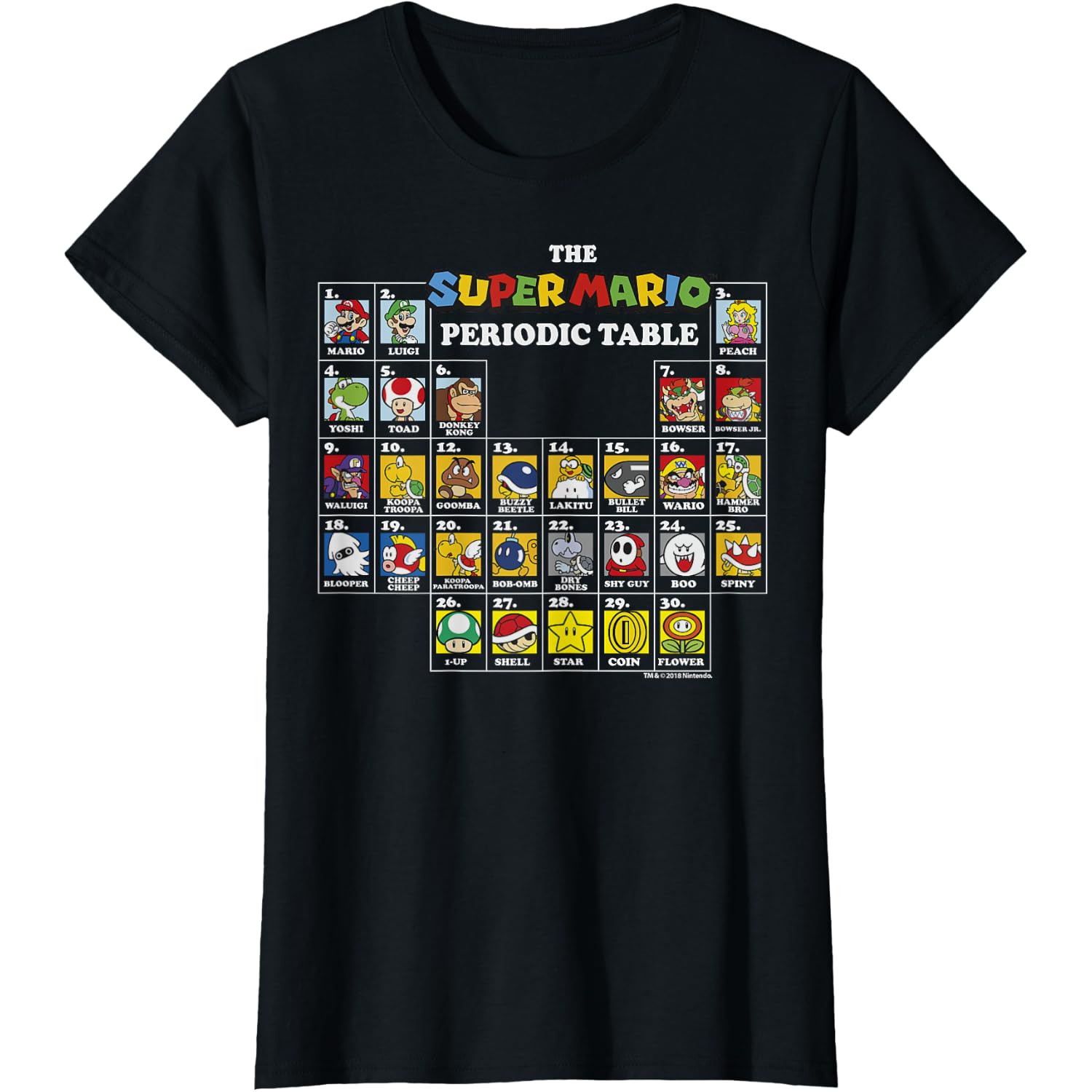 Super Mario Periodic Table Of Characters Graphic T-Shirt Black
