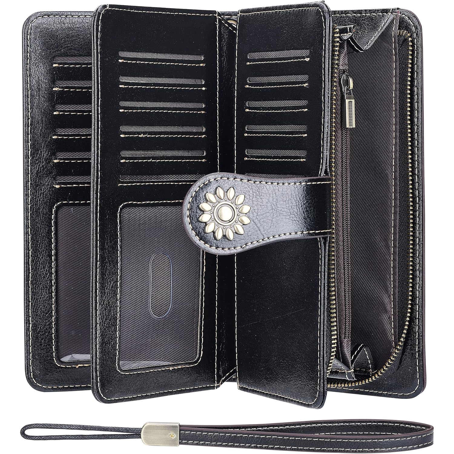 Lavemi Womens Large Capacity Genuine Leather RFID Blocking Wallets Wristlet Clutch Card Holder