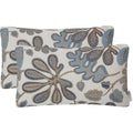 Set Of 2 Jacquard Tropical Leaf Pattern Oblong Throw Pillow Covers Accent Pillowcase 12X20 Inches,Blue Cream