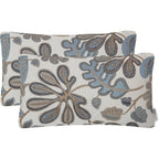 Set Of 2 Jacquard Tropical Leaf Pattern Oblong Throw Pillow Covers Accent Pillowcase 12X20 Inches,Blue Cream