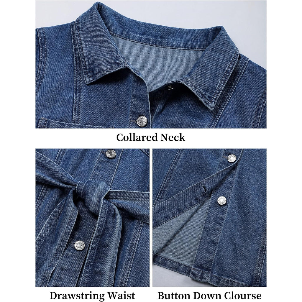 Women'S Denim Dress Short Sleeve Jean Dress Denim Shirt Dresses Western Cowgirl Country Outfits With Pocket 2026