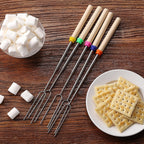 Unco- Marshmallow Roasting Sticks, 32”, 5 Pack, Dark Brown | Wooden Handle, Extendable Stainless Steel Smores Sticks For Fire Pit, Smores Skewers, Campfire Cooking Equipment