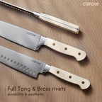 Carote 11 Pieces Knife Set With Block For Kitchen, Stainless Steel Razor-Sharp Blade, Triple Riveted Ergonomic Handle, Wooden Magnetic Block, Essential Knife Block Set, Beige