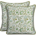 Cpc 100% Cotton Throw Pillow Covers 20X20 Inch, Set Of 2 Green Block Print Pattern Couch Pillow, Cute Boho Decorative Pillows For Living Room, Bedroom With Hidden Zipper- Agate Green