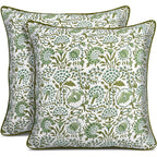 Cpc 100% Cotton Throw Pillow Covers 20X20 Inch, Set Of 2 Green Block Print Pattern Couch Pillow, Cute Boho Decorative Pillows For Living Room, Bedroom With Hidden Zipper- Agate Green