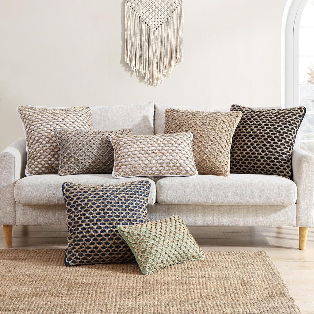 Boho Living Jada Decorative Throw, Includes Accent Insert, Premium Woven Design, Living Room Décor, (2) 20" X 20" Pillow Covers, Beige 2 Count