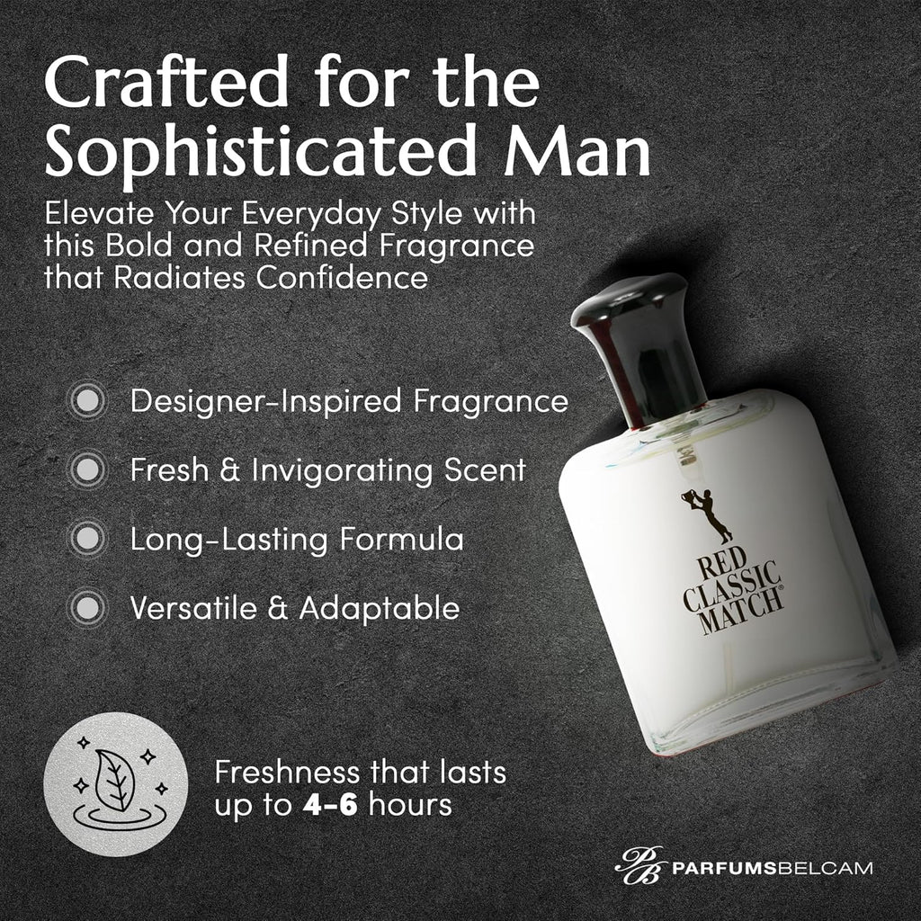 PB ParfumsBelcam Red Classic Match Eau de Toilette - Spicy Woody Amber Fragrance for Men, Long-Lasting Masculine Scent, Affordable Cologne Alternative, Signature Fragrance - 2.54 Fl Oz