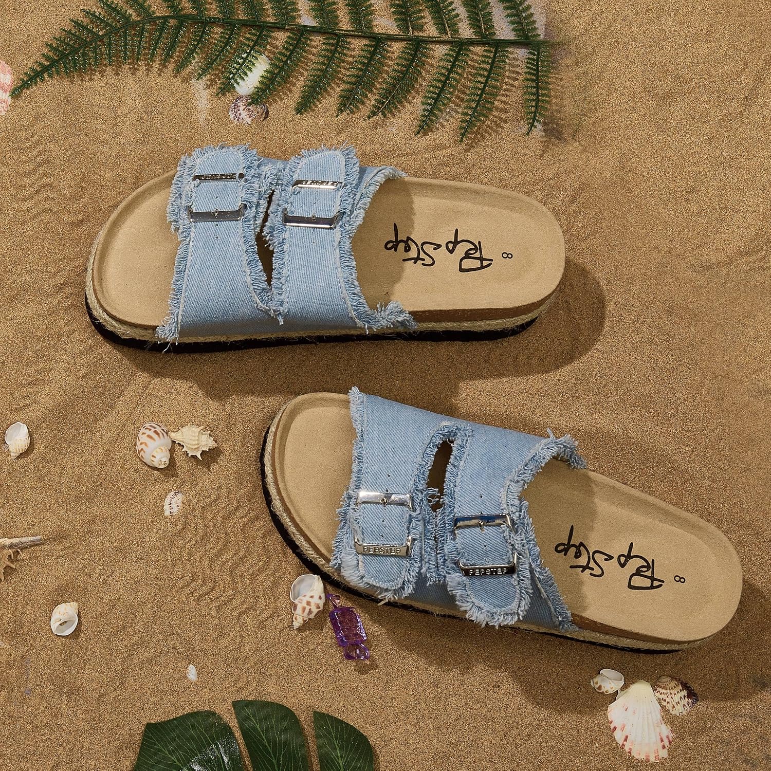 Pepstep Slide Sandals For Women With Soft Cork Footbed And Strap, Ladies Fashion Platform Slide Sandals Comfortable Slip On Style