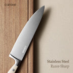 CAROTE 14 Pieces Knife Set with Block, Forged, High Carbon Stainless Steel Sharp Blade Block Knife Set, Dishwasher Safe Cutlery, Cream