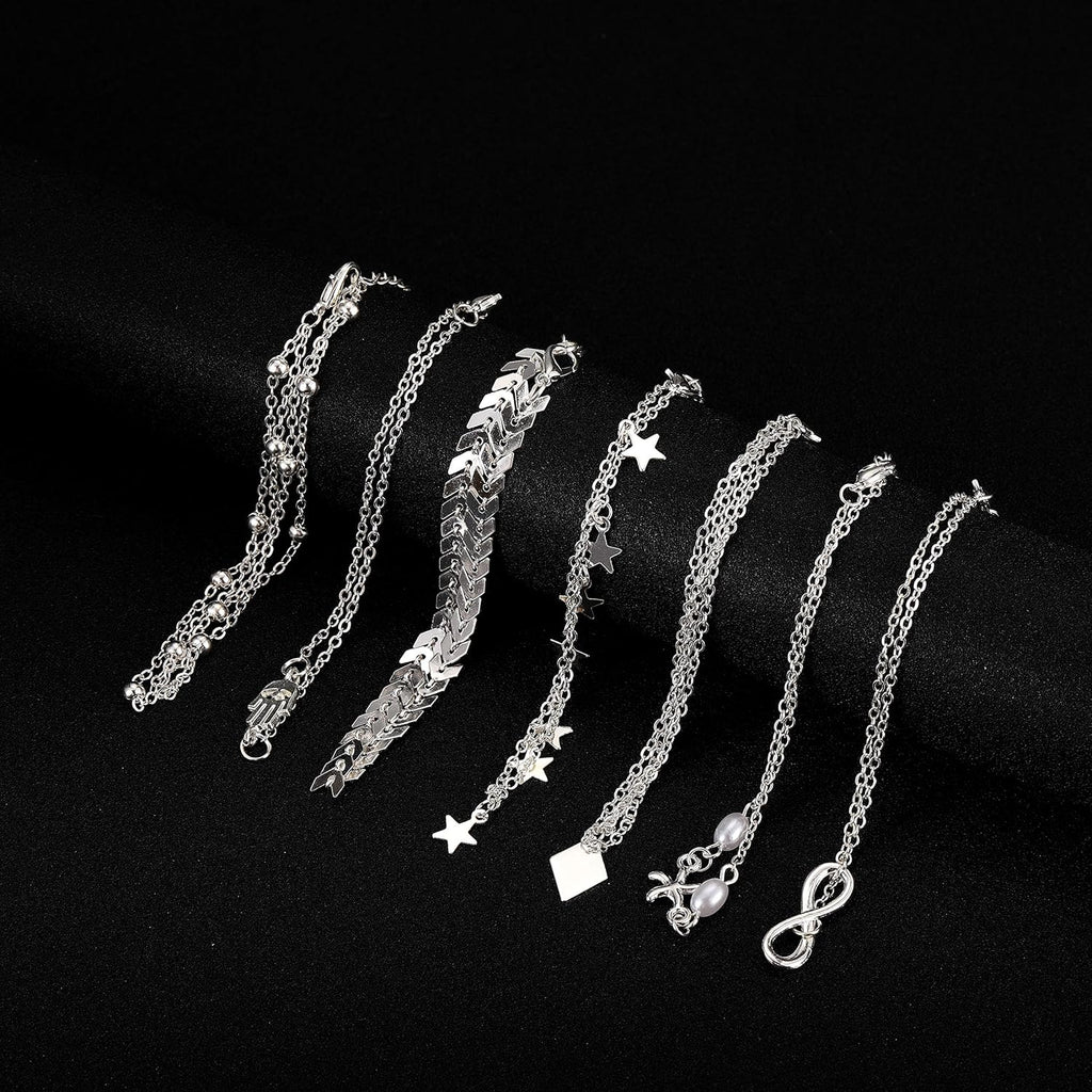 Softones 16Pcs Ankle Bracelets for Women Gold Silver Two Style Chain Beach Anklet Bracelet Jewelry Anklet Set,Adjustable Size