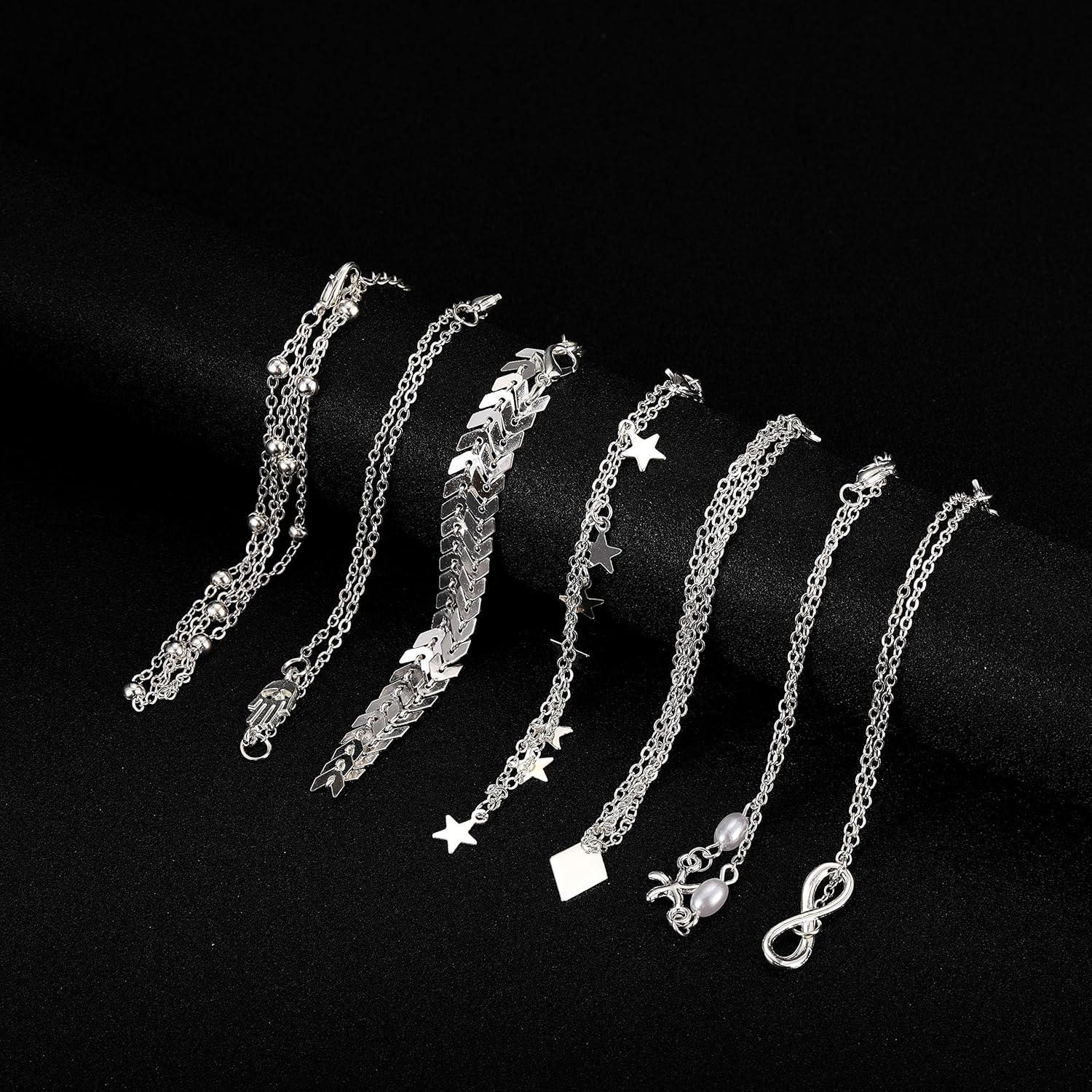 Softones 16Pcs Ankle Bracelets for Women Gold Silver Two Style Chain Beach Anklet Bracelet Jewelry Anklet Set,Adjustable Size