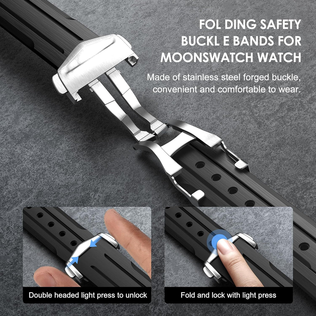 Strap For Omega X Swatch Moonswatch Watch 20Mm,Folding Buckle Lunar Soil Texture Band Compatible Omega Swatch Moonswatch Speedmaster,Curved No Gap Replacement Strap For Men Women