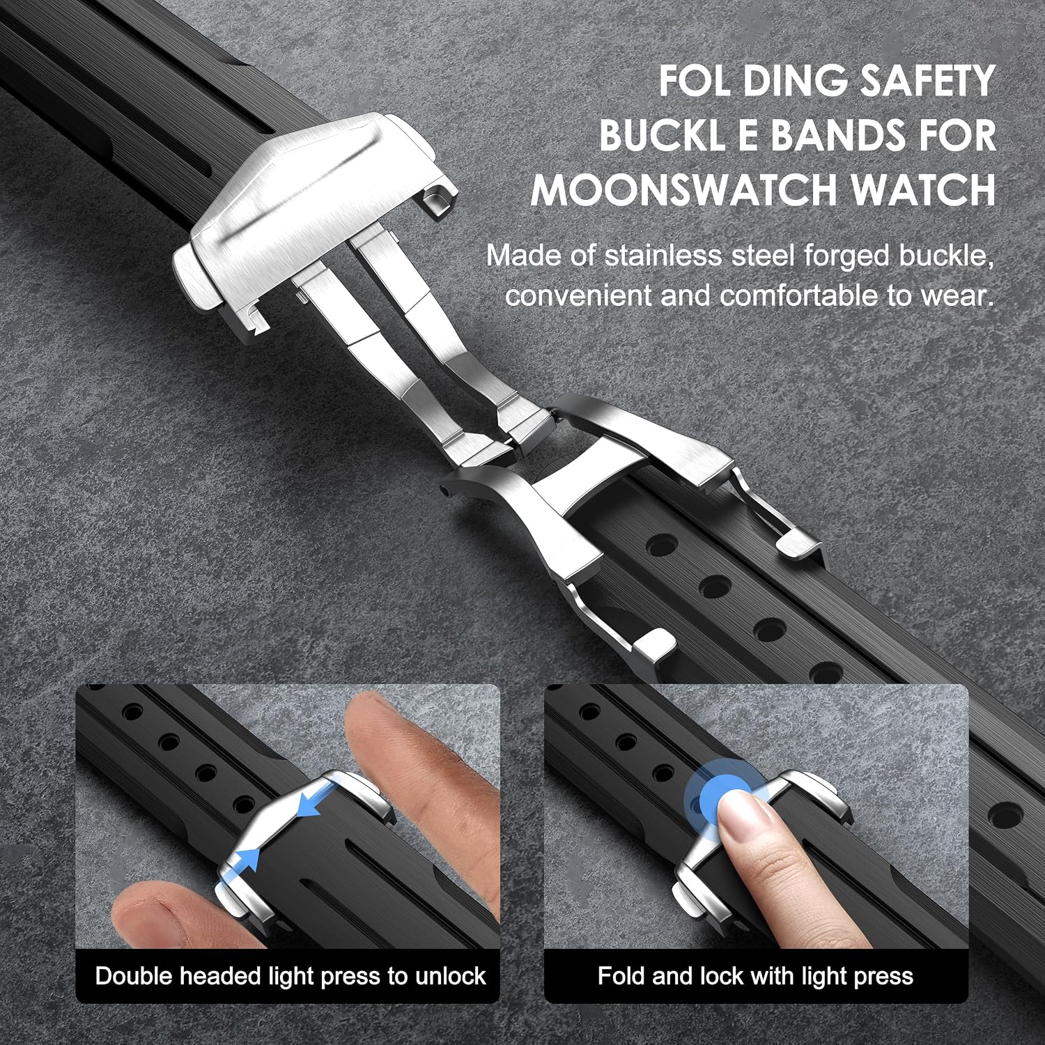 Strap For Omega X Swatch Moonswatch Watch 20Mm,Folding Buckle Lunar Soil Texture Band Compatible Omega Swatch Moonswatch Speedmaster,Curved No Gap Replacement Strap For Men Women