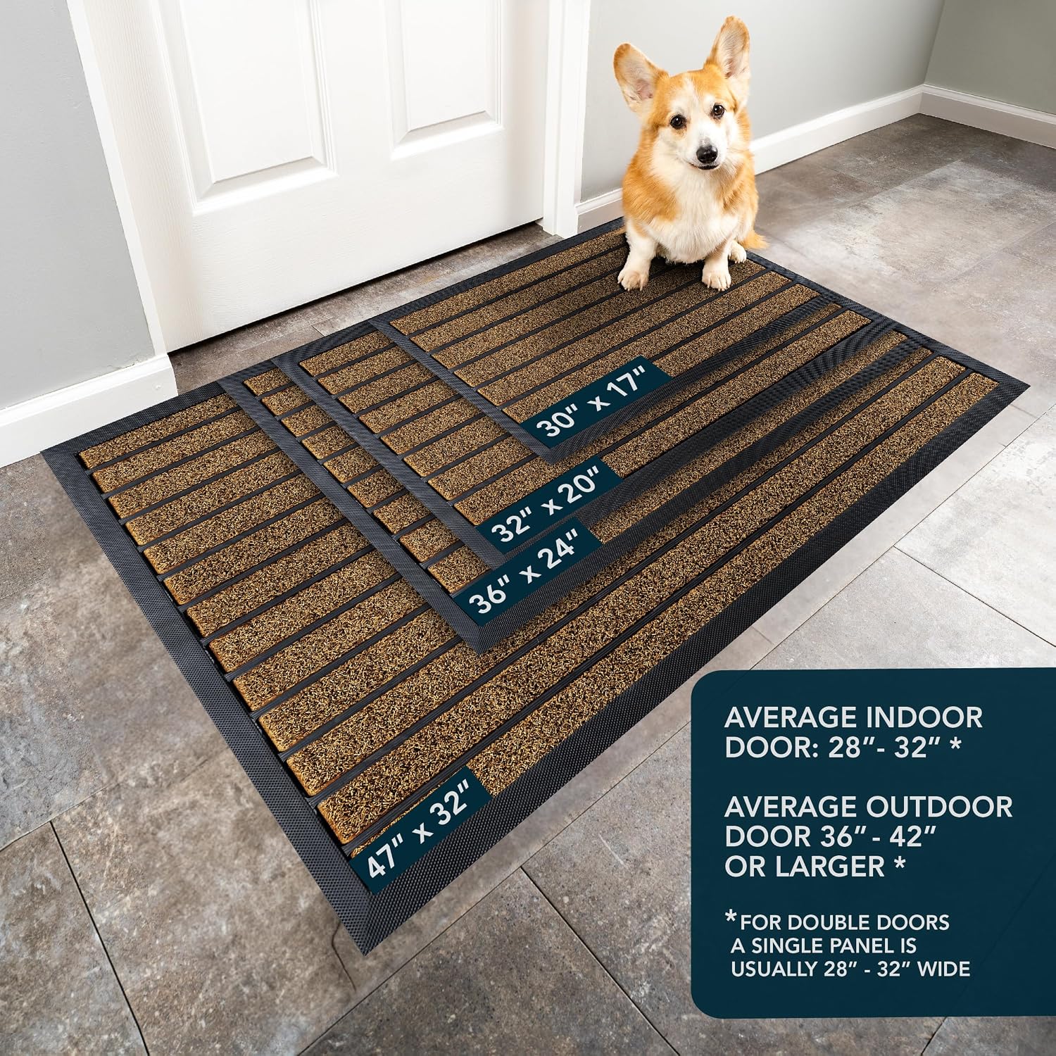 Ubdyo Extra Durable Door Mat - Dirt Trapping Outdoor Welcome Mats - Non-Slip Outdoor Indoor Entrance - Low Profile Front Doormat (30" X 17", Bright Brown)