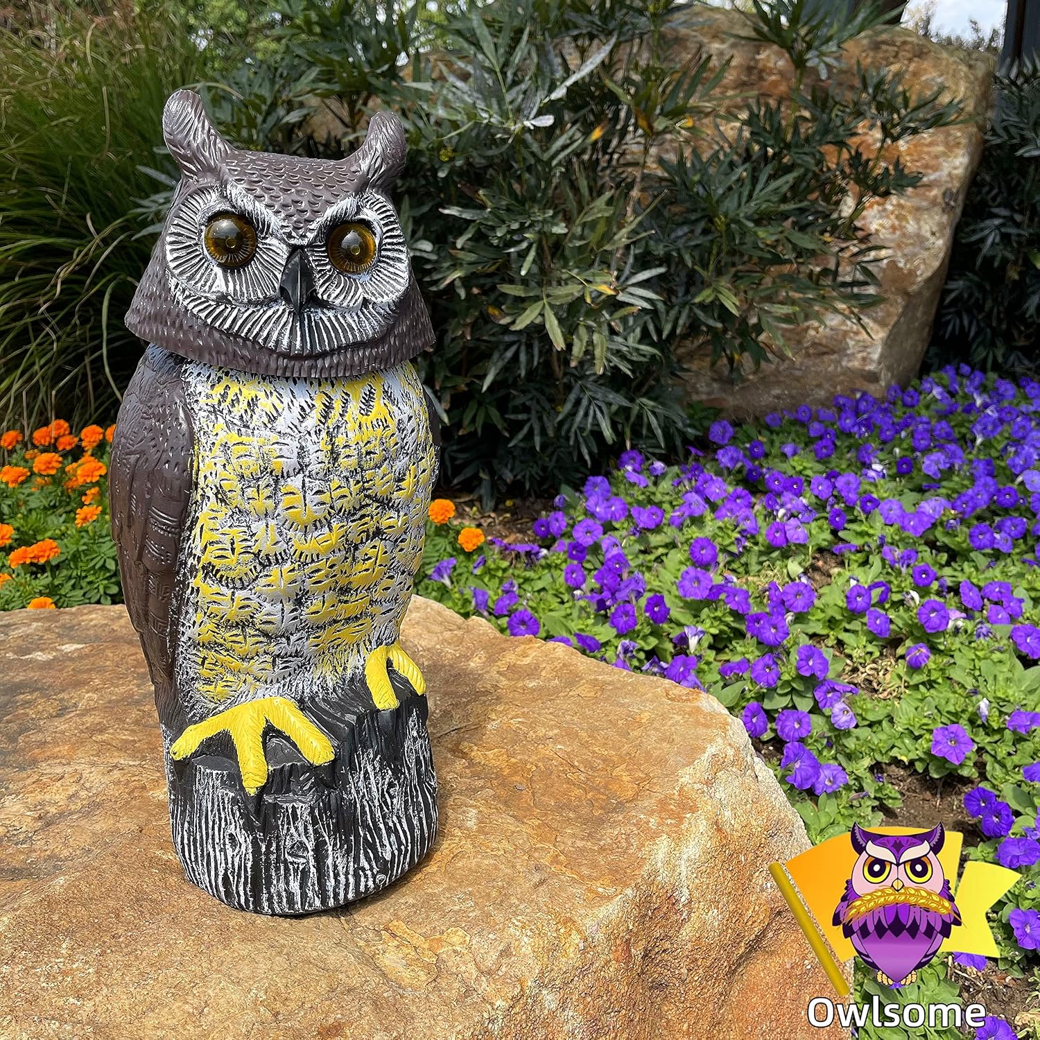 Solar Owl With Glowing Eyes, Rotating Head, Hoot Sound, Motion Detector And Silent Mode, Plastic Owl Garden Sculpture, Garden Decoration