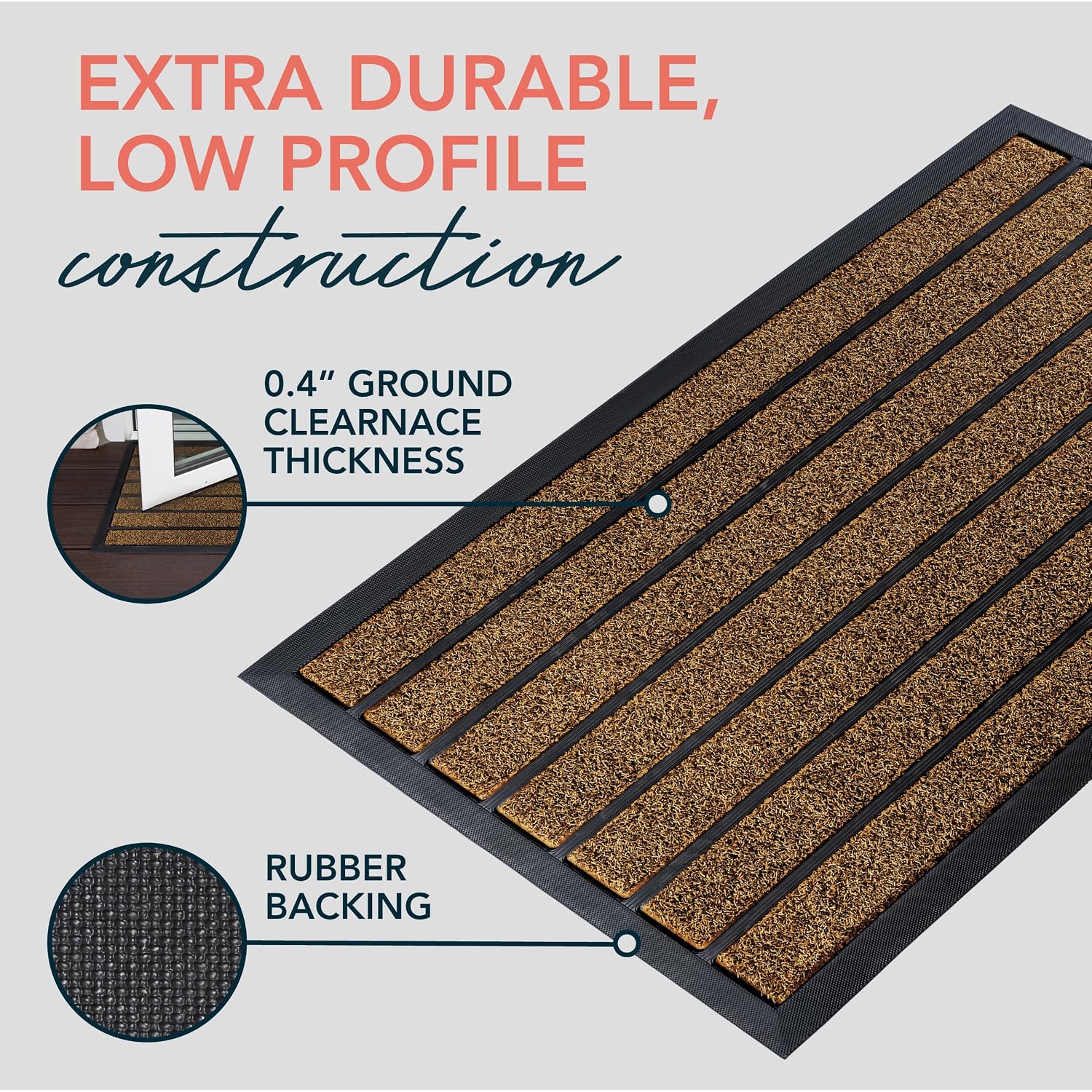 Ubdyo Extra Durable Door Mat - Dirt Trapping Outdoor Welcome Mats - Non-Slip Outdoor Indoor Entrance - Low Profile Front Doormat (30" X 17", Bright Brown)