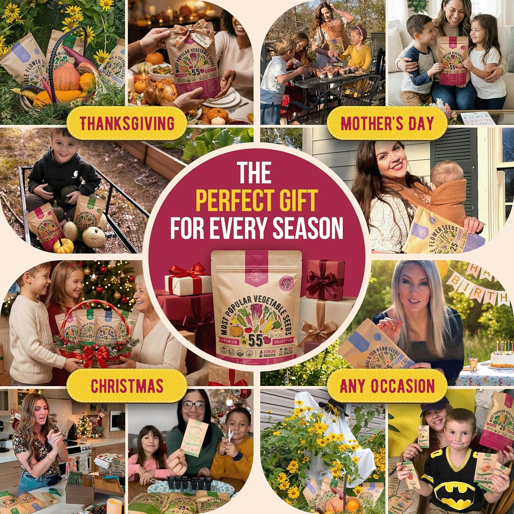 55 Vegetable Seeds Variety Pack - 35,600+ Non-Gmo Heirloom Seeds For Planting Vegetables And Fruits In Individual Seed Packets, Home Garden Seeds For Hydroponic, Indoor And Outdoors Gardening