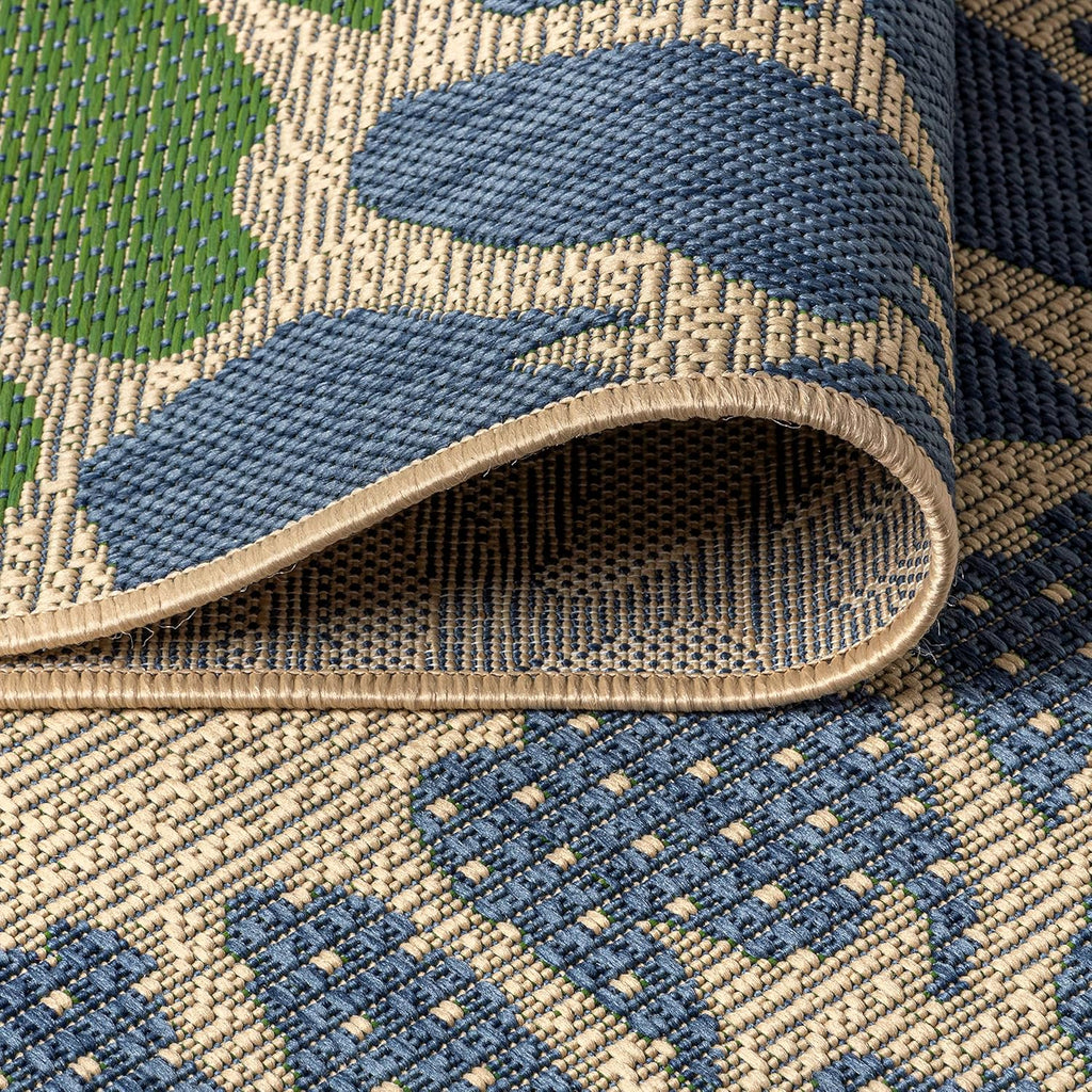 JONATHAN Y Floral Textured Weave Indoor Outdoor Area Rug 8X10 Navy/Green, Zinnia Modern for Backyard, Patio, Porch, Easy-Cleaning, High Traffic, Pet-Friendly, Non-Shedding (SMB110B-8)