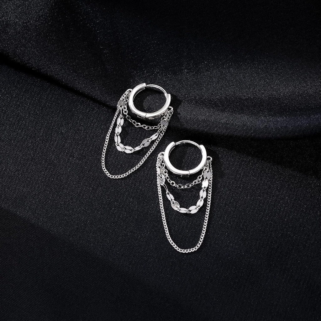 Reffeer Solid 925 Sterling Silver Chain Drop Earrings Hoop for Women Teens Hoop Earrings Tassel Chain Huggie Dangle Earrings